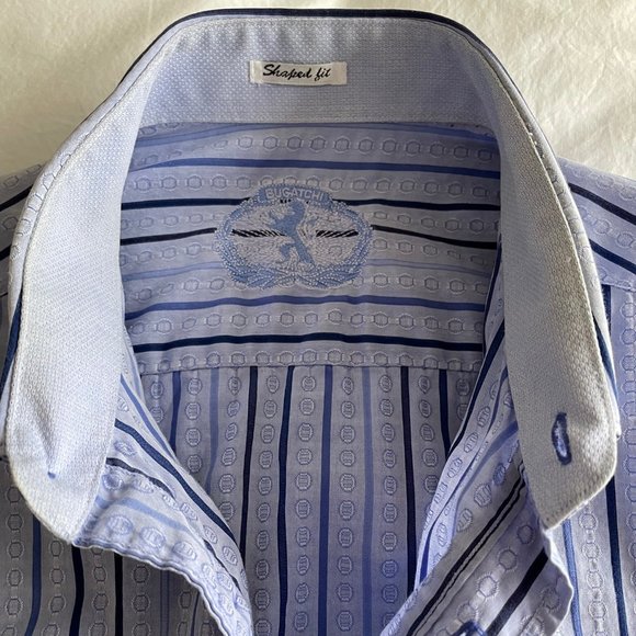Bugatchi Shirt - Blue Pin Stripe - X-Large - Shaped Fit - Picture 5 of 5